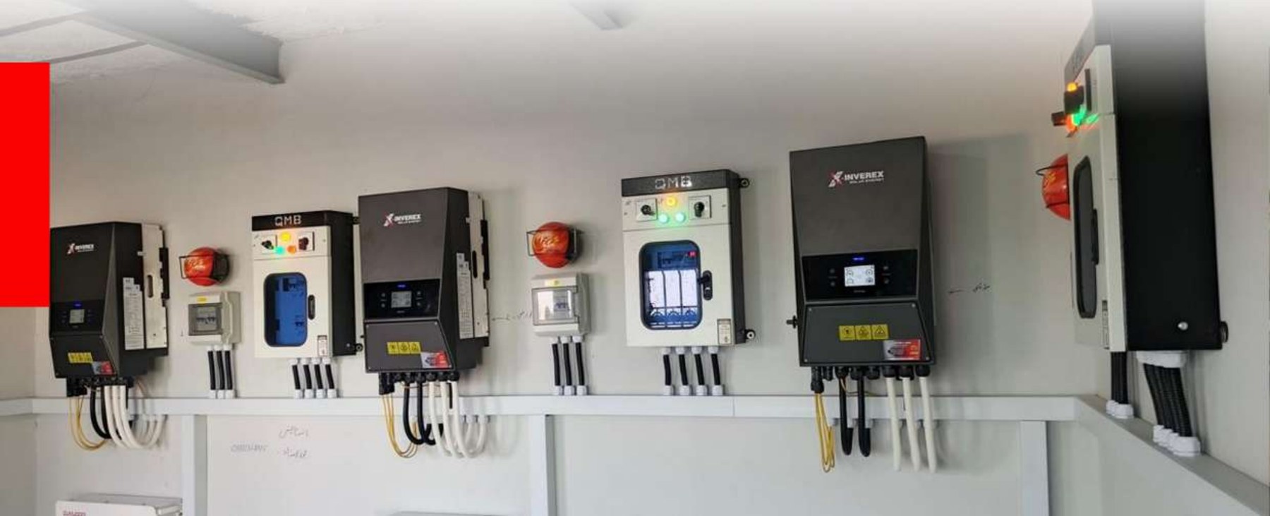 Installed solar inverters and electrical boards